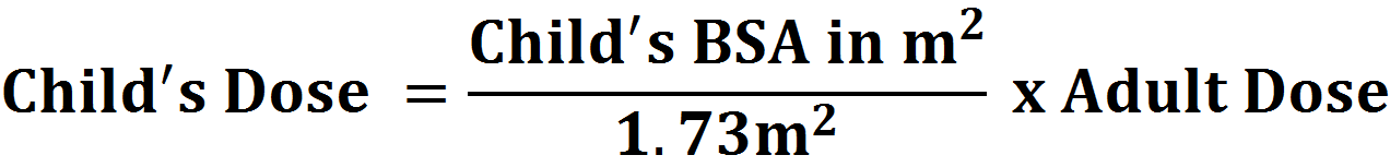 BSA Dose Calculator Pediatric, Catzel Rule Formula | Medicalculators