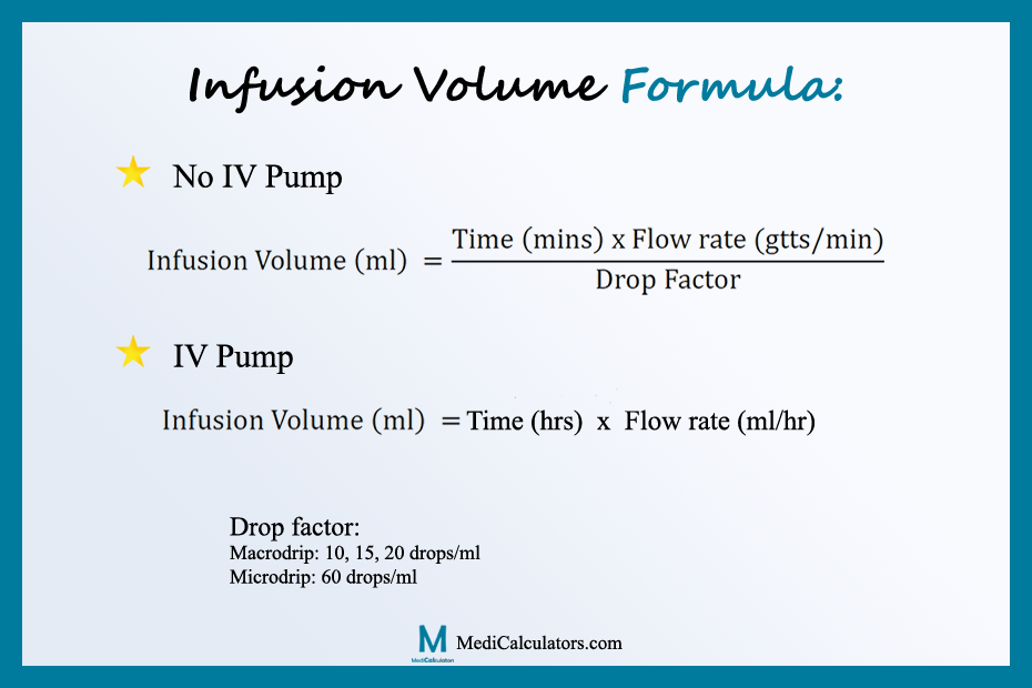 IV infusion time & volume Calculator