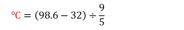 Fahrenheit (°F) to Celsius (centigrade) (°C) Calculation Example